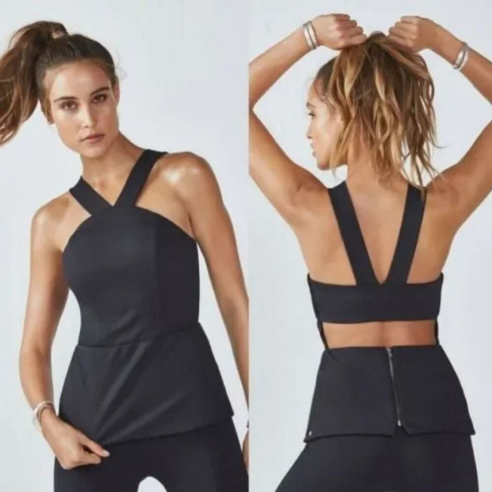 Fabletics Irene Pretty In Peplum Activewear Tank Black‎ XXS